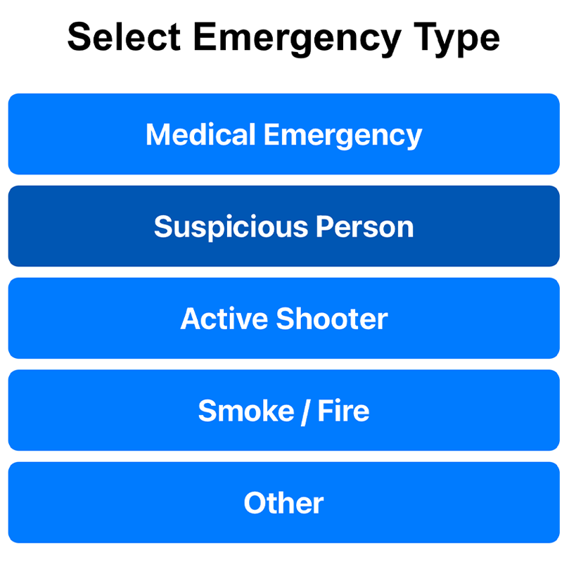 Emergency type selection example